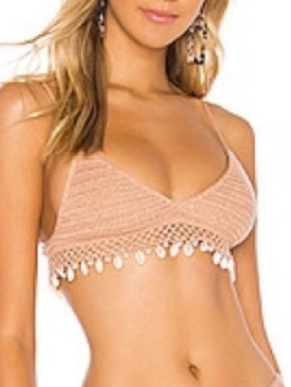 Tularosa Crocheted Shell-Trim Bikini Top - Tan